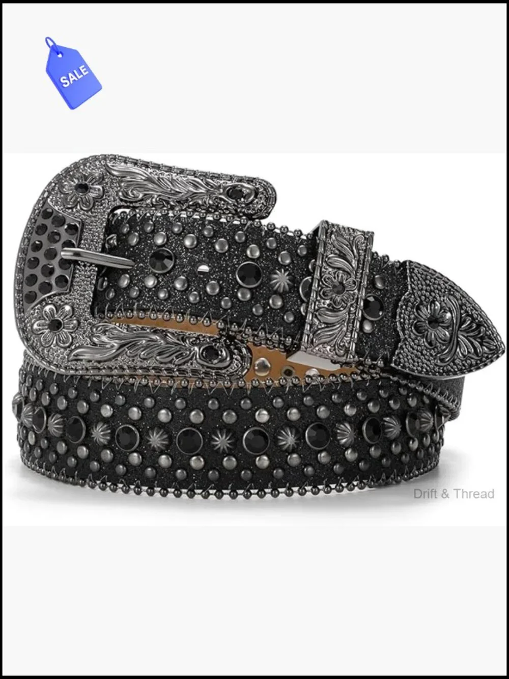 Rhinestone Western Cowboy Belt with Sparkling Bling, Detachable Buckle